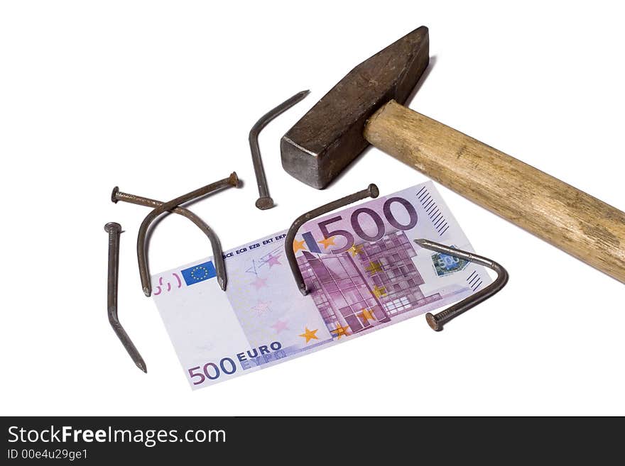 Currency currency euro hammer nail. Currency currency euro hammer nail