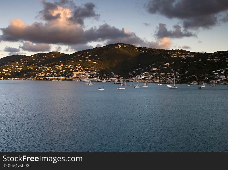 The calm coastline and town view in the Caribbean. The calm coastline and town view in the Caribbean.