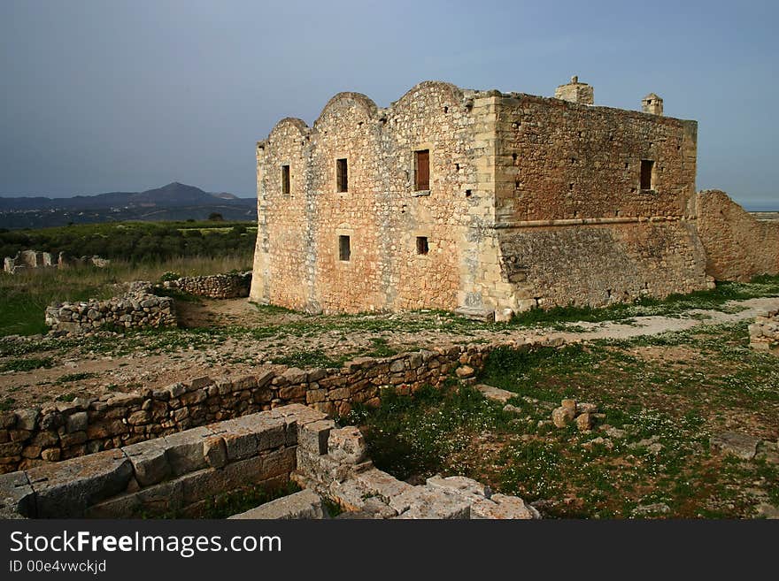 Ruins of old town in mountains, Aptera, Crete