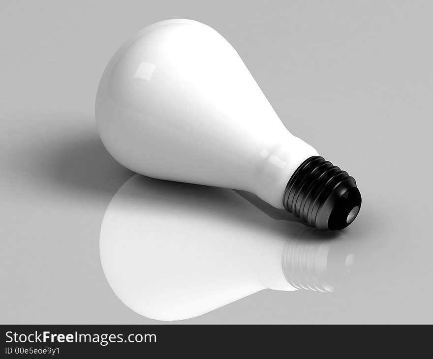 Matte incandescent light bulb white reflecting background. High quality 3D rendering. Matte incandescent light bulb white reflecting background. High quality 3D rendering.