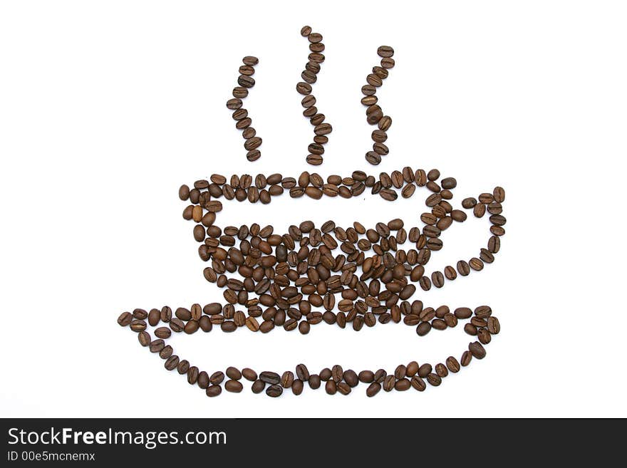 Coffee beans, cup of coffee