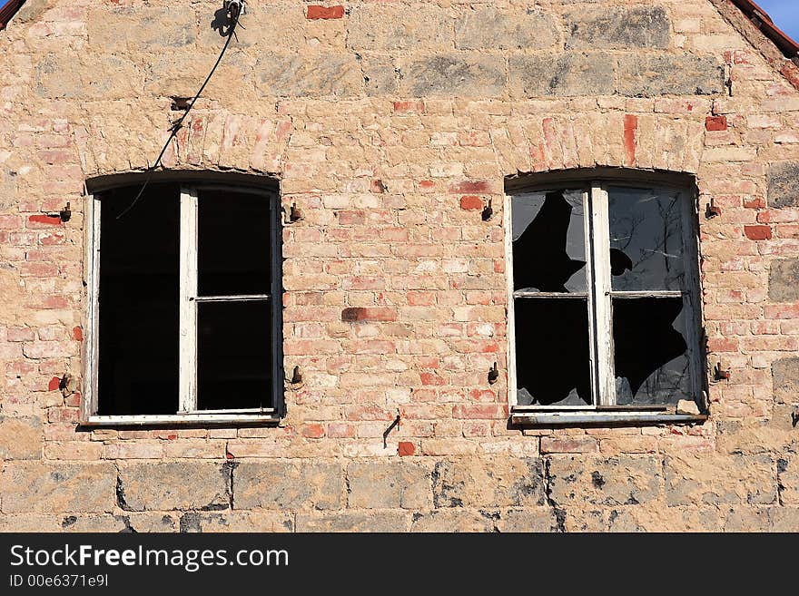 Pediment of an old unoccupied old house.