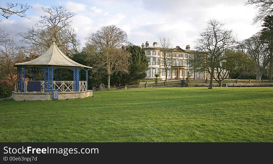 Sewerby Hall and gardens with bandstand. Sewerby Hall and gardens with bandstand