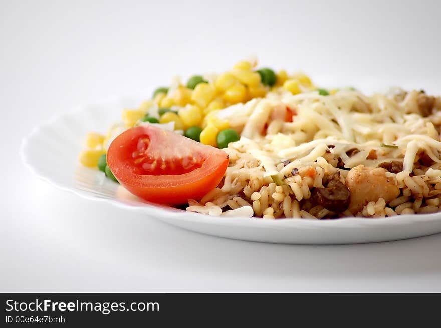 Rice with meat and vegetable.