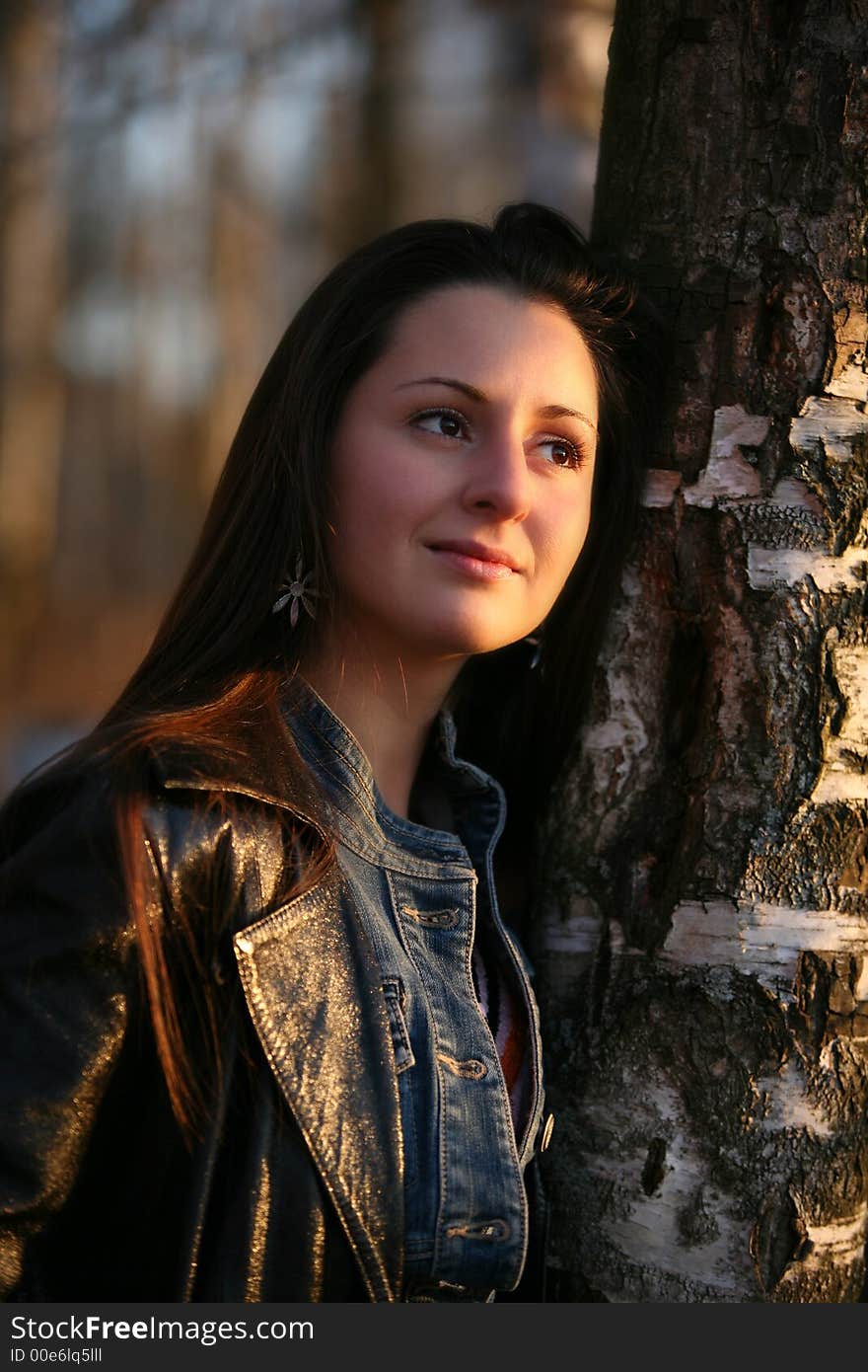 The beautiful girl embraces a birch. The beautiful girl embraces a birch