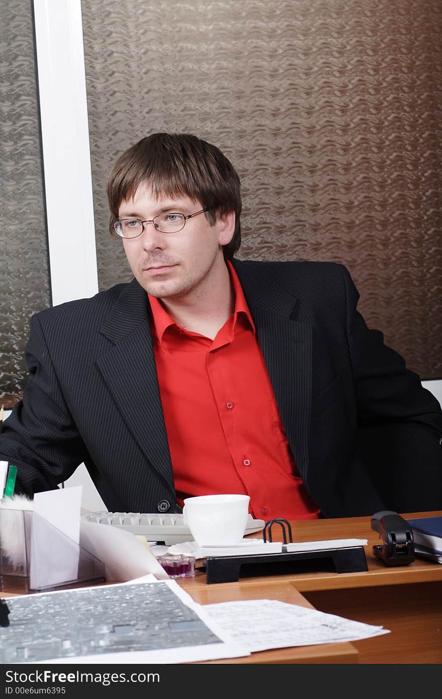 Portrait of a businessman in a working process. Portrait of a businessman in a working process