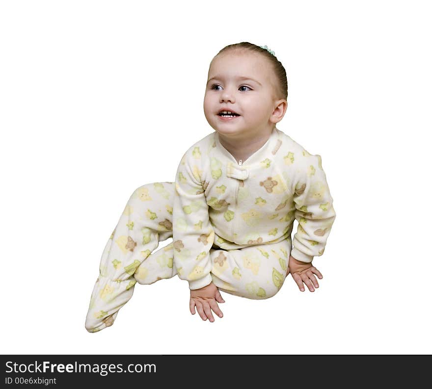 Little girl toddler in pygamas on a white background. Little girl toddler in pygamas on a white background