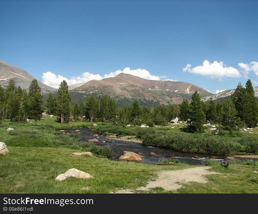 A view of the Tuolomne River and Sierras from the high country of Yosemite. A view of the Tuolomne River and Sierras from the high country of Yosemite.