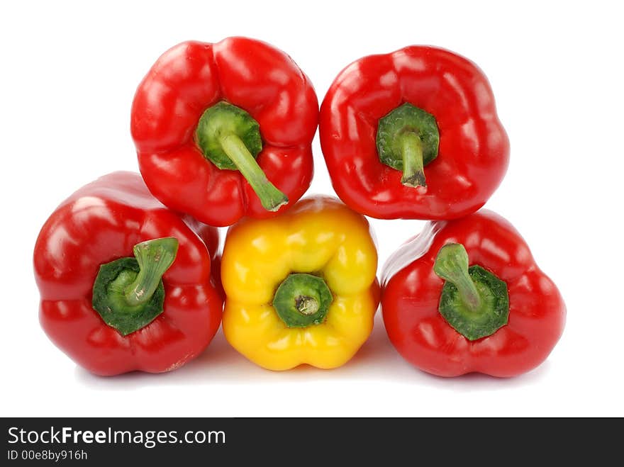 Five peppers on white background. Five peppers on white background