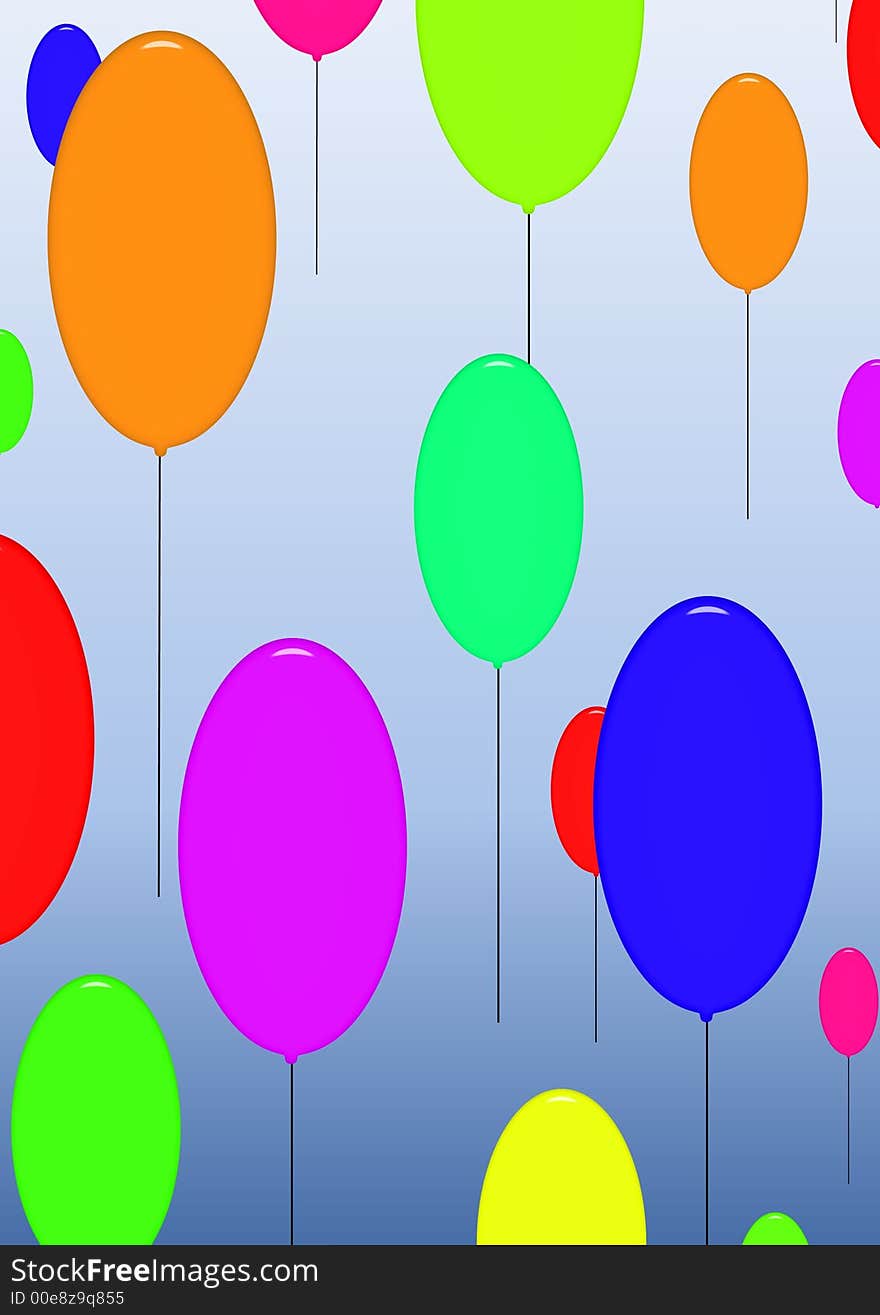 Illustration of lots of coloured balloons over a gradient blue background