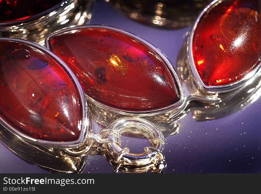 An amber bracelet in water from Poland close up