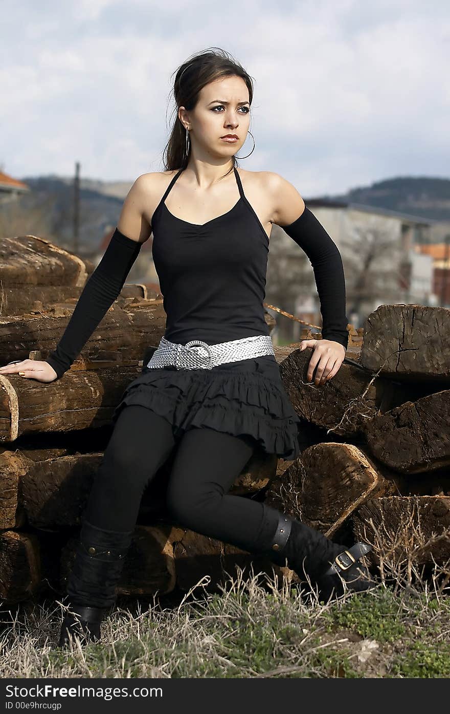 Series photos of attractive young woman waiting for her train