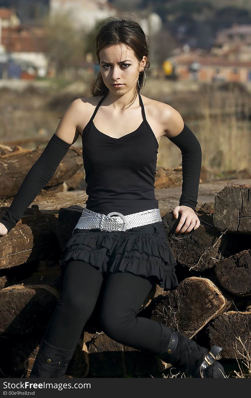 Series photos of attractive young woman waiting for her train