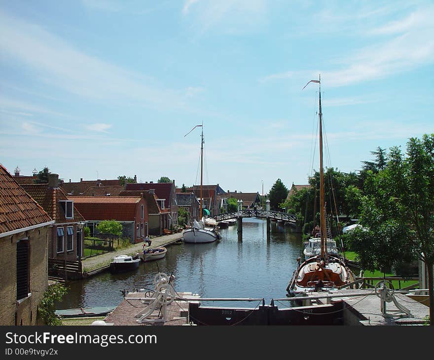 Canal of Hindeloopen in Netherlands