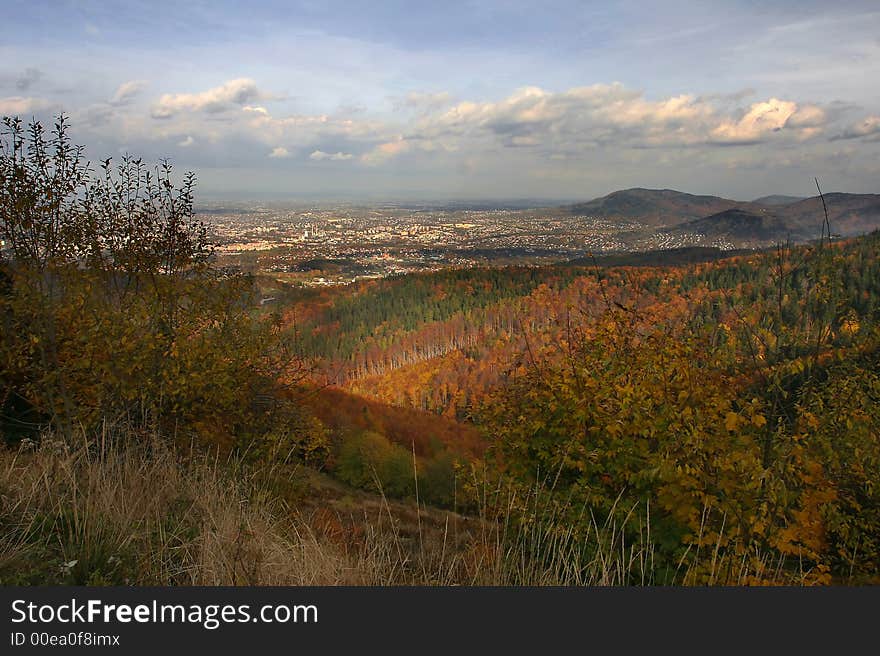 Mountains and city