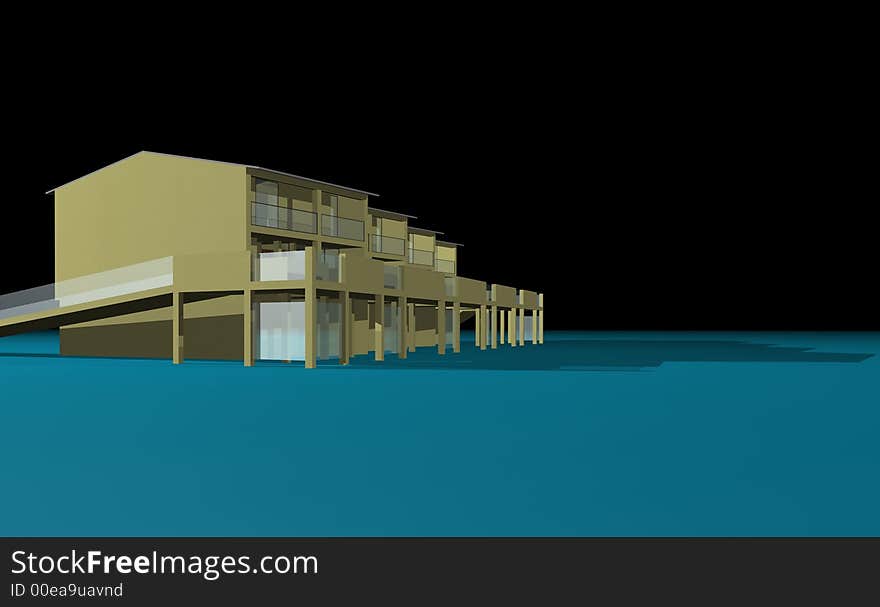 3D drawing of a residential house. 3D drawing of a residential house