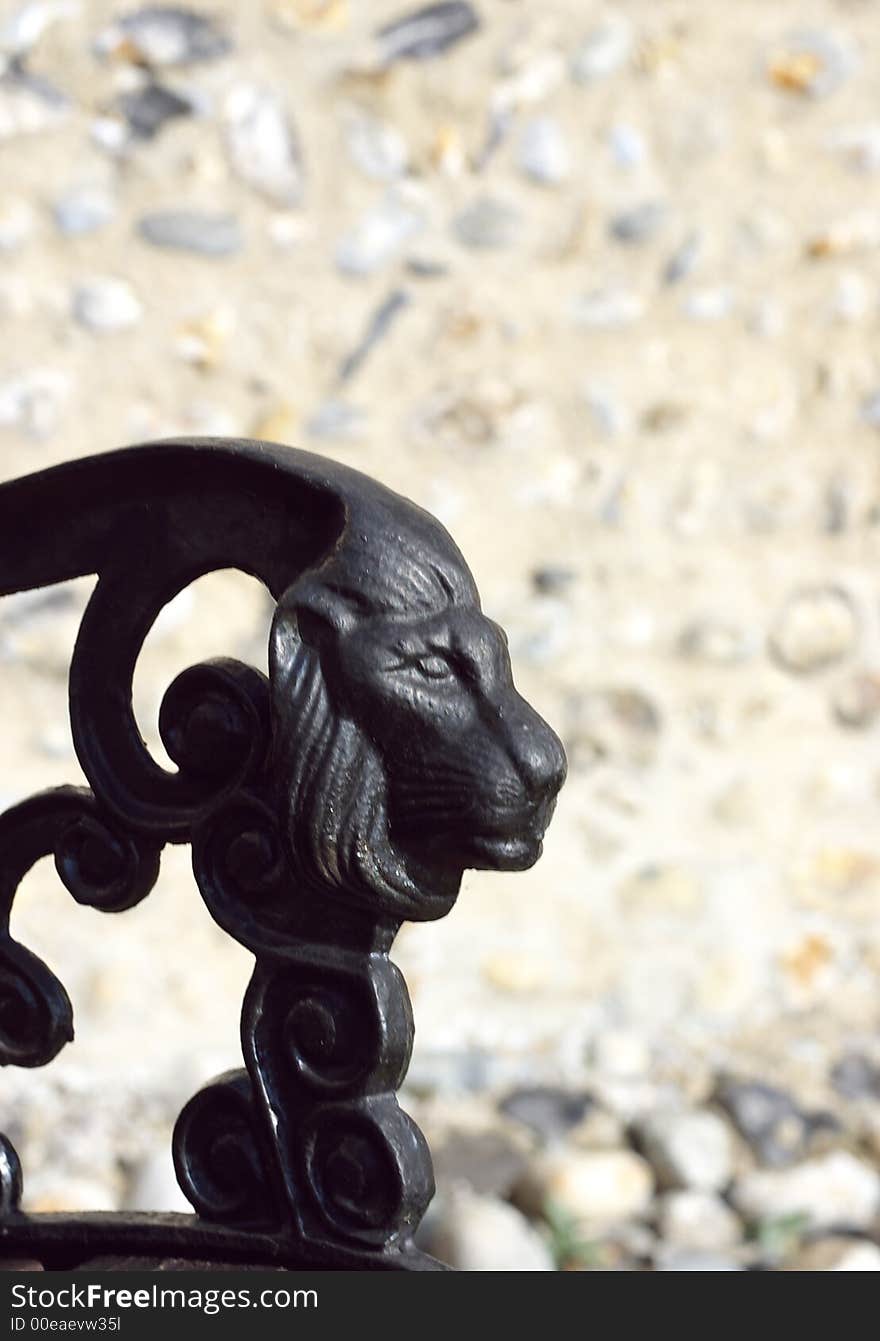 Detail of old fashioned bench before a church. Detail of old fashioned bench before a church