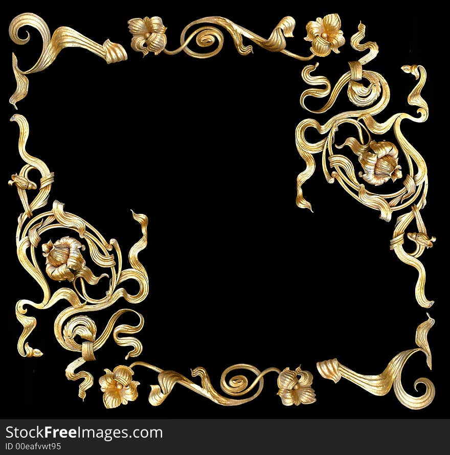 Gold ornamental pattern on black background. Gold ornamental pattern on black background