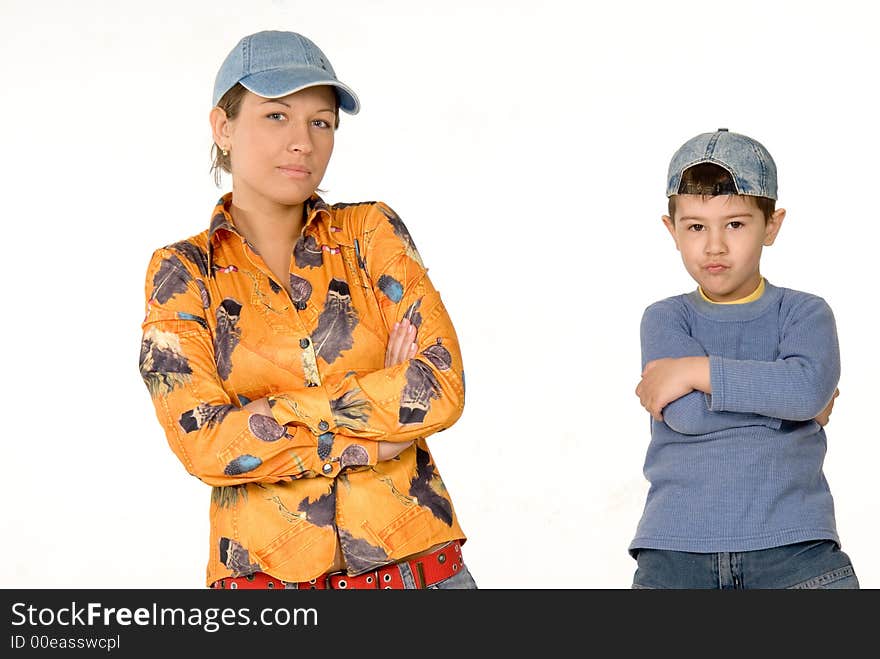 Mother and son over white background. Mother and son over white background