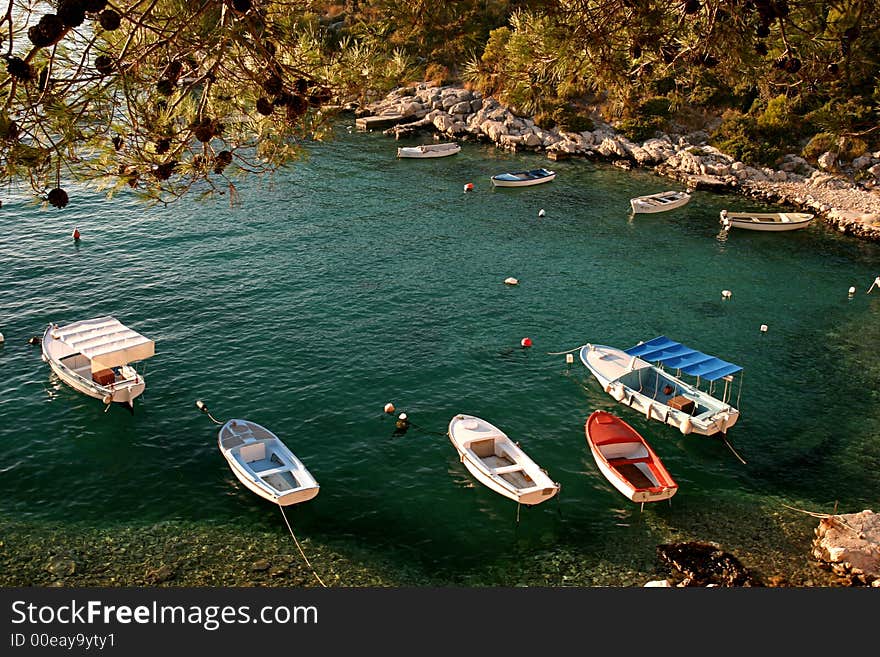 Bay with colorful fishing boats. Bay with colorful fishing boats