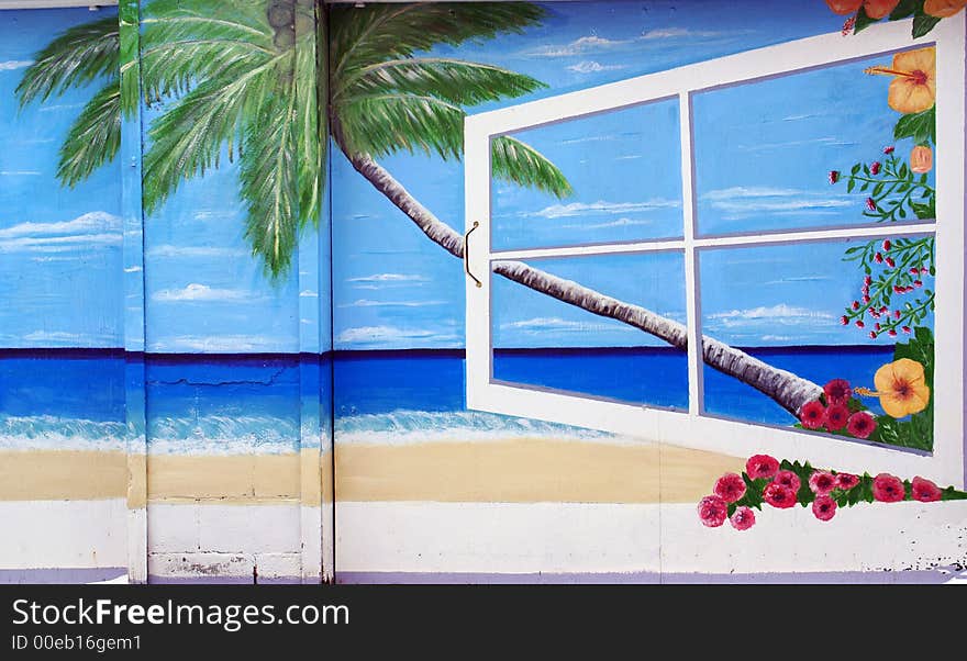 Photo of garage painted with beach like. Photo of garage painted with beach like