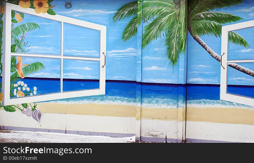 Photo of garage painted with beach like. Photo of garage painted with beach like