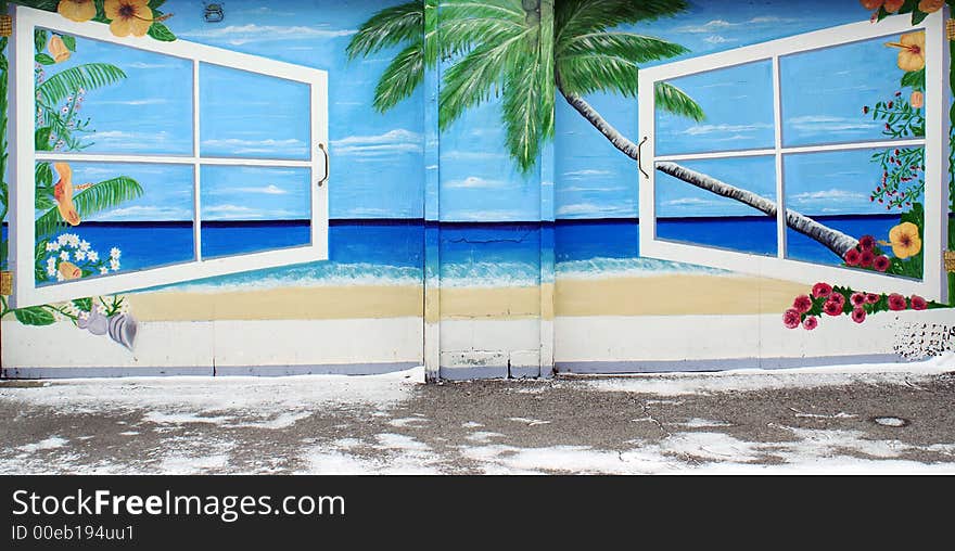 Photo of garage painted with beach like. Photo of garage painted with beach like