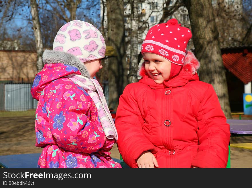 Portrait of two little girls in kindergarten. Portrait of two little girls in kindergarten