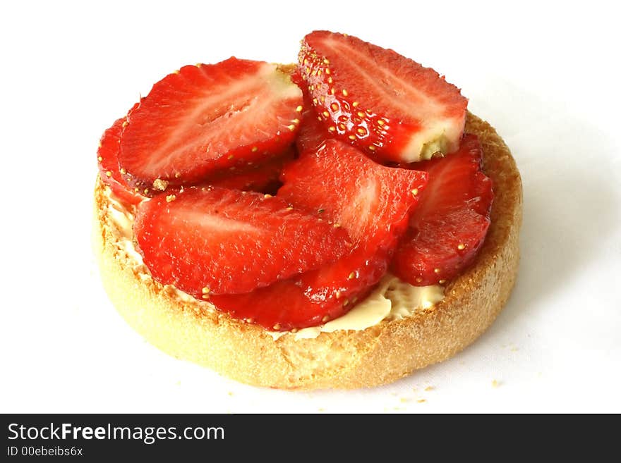 Dutch delicacy: cracker with butter and strawberries. Dutch delicacy: cracker with butter and strawberries