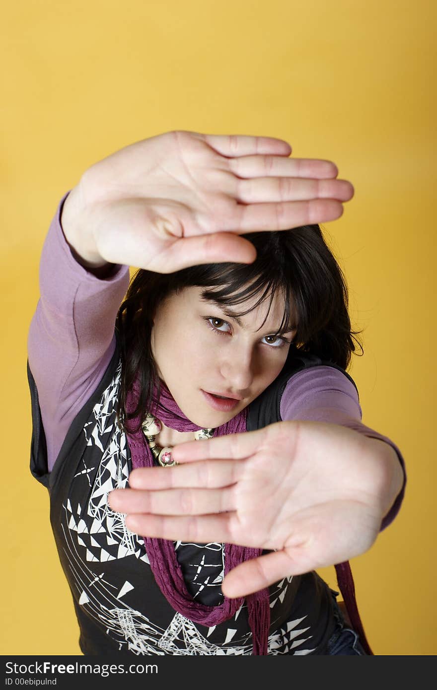 Stock photo of a young woman gesturing. Stock photo of a young woman gesturing