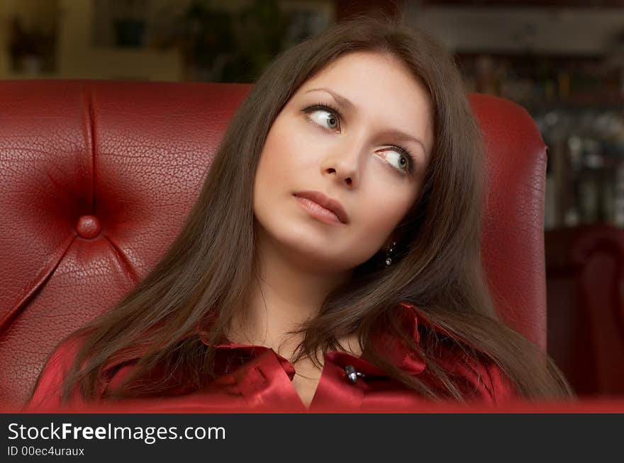 Sexy brunette in red colors