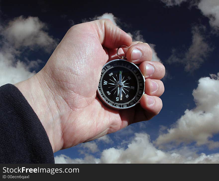 Compass in hand isolated