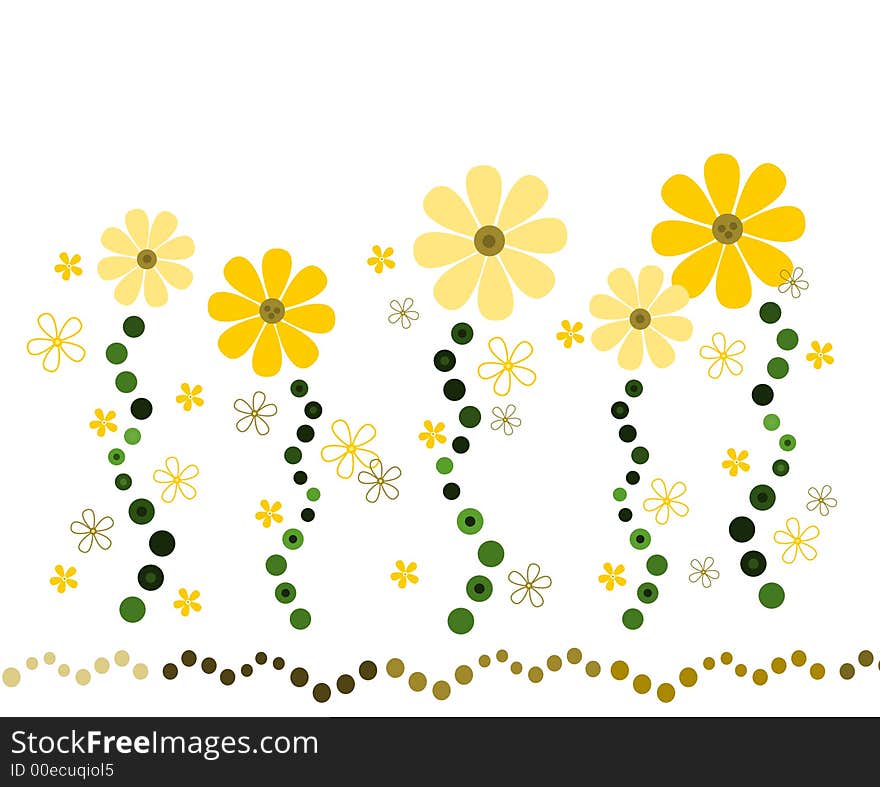 Yellow flower decoration with circle-shapes and retro design. Yellow flower decoration with circle-shapes and retro design