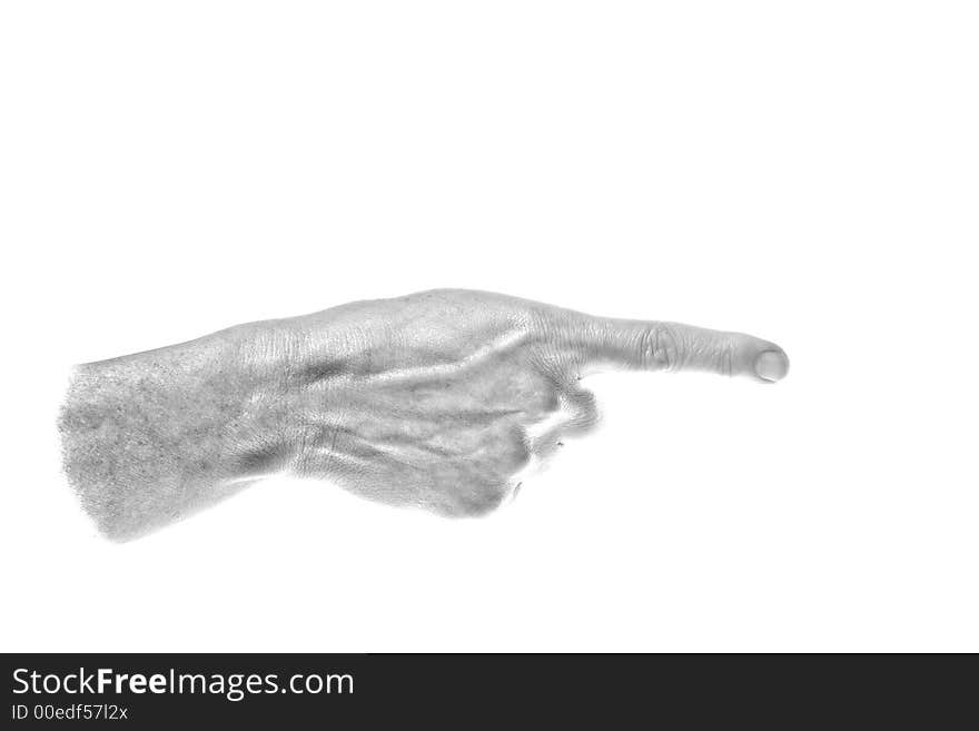 Black toned hand with finger pointing right. Black toned hand with finger pointing right