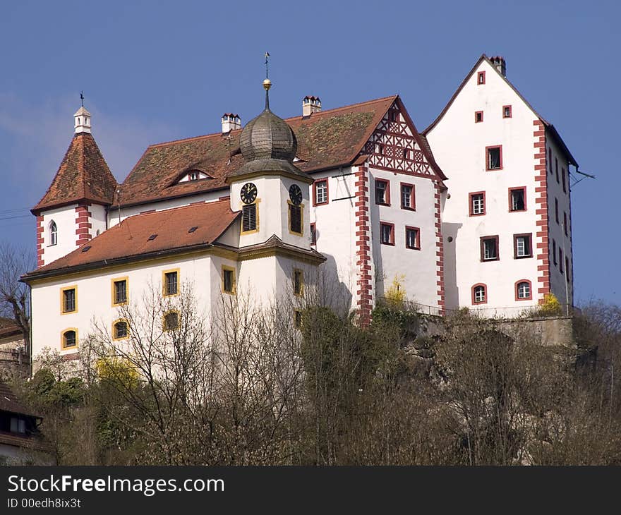 German castle and church in bright sunlight. German castle and church in bright sunlight