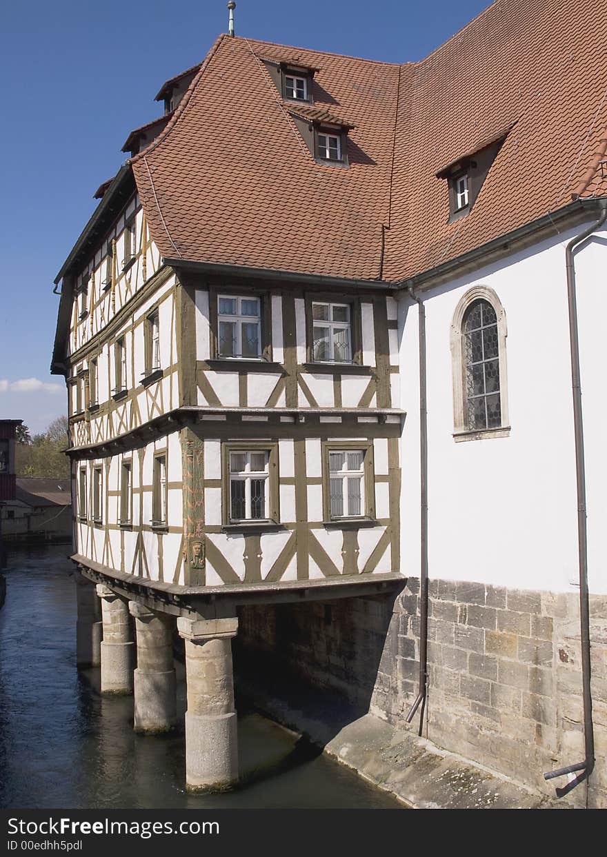 A half timbered frame work house of Forchheim in Germany. A half timbered frame work house of Forchheim in Germany