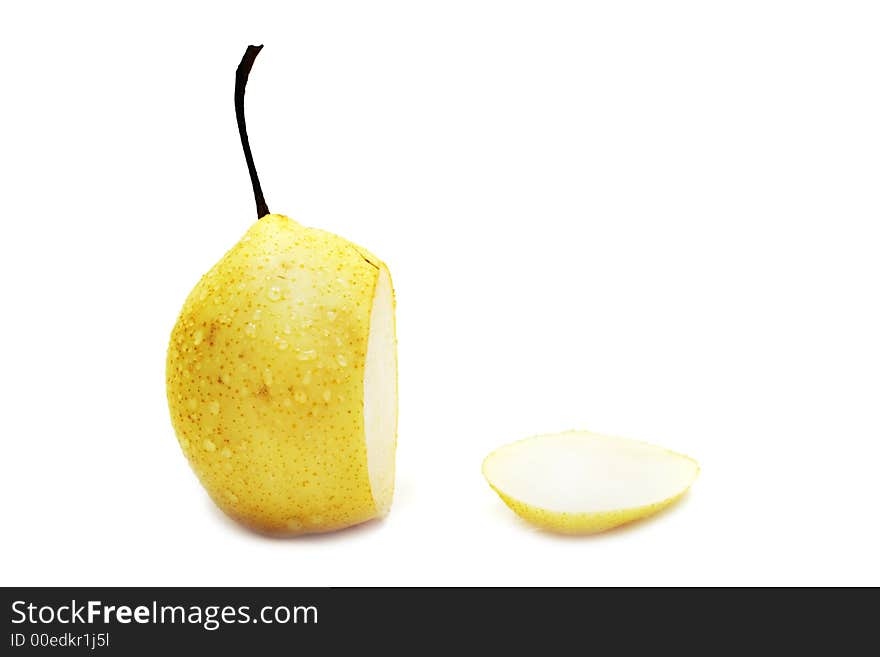 Cut pear (grade the winter pear) on the white background with pretty shadow. Cut pear (grade the winter pear) on the white background with pretty shadow