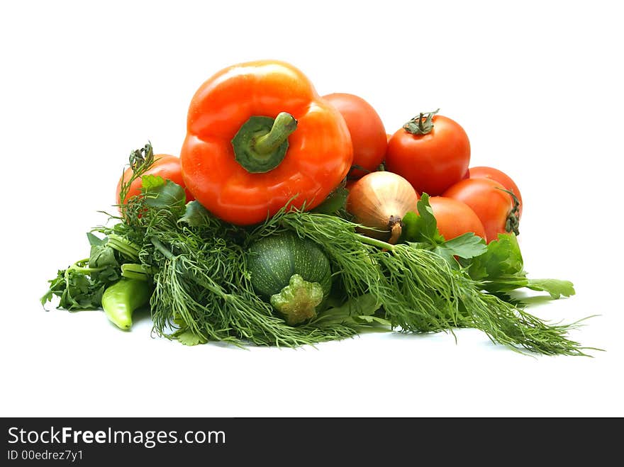 Different fresh tasty vegetables isolated on white background