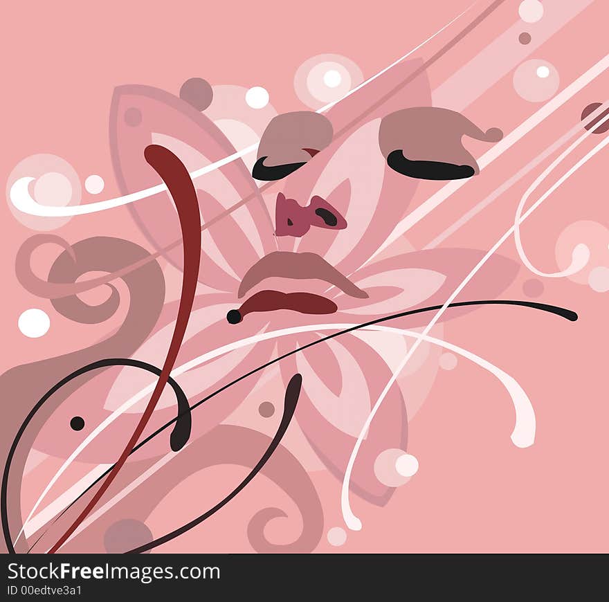 An abstract picture with a female face and a flower