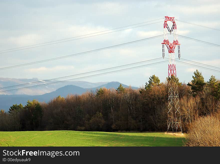 Power lines pole in nature scenery. Power lines pole in nature scenery