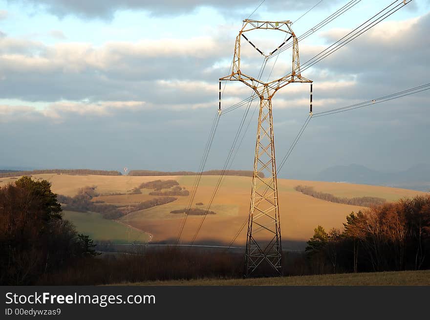 Power lines pole in nature scenery. Power lines pole in nature scenery