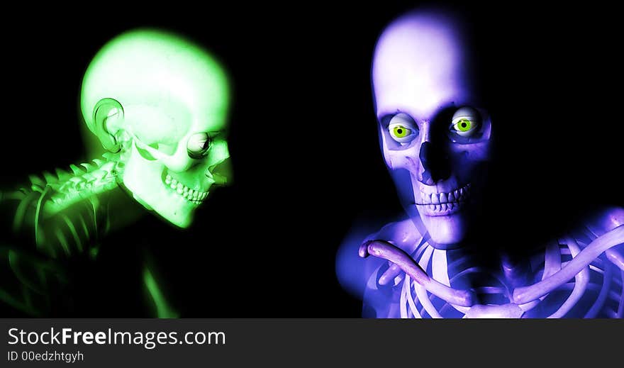 An x ray image of a some man in which you can see the Skelton under the skin. An x ray image of a some man in which you can see the Skelton under the skin.