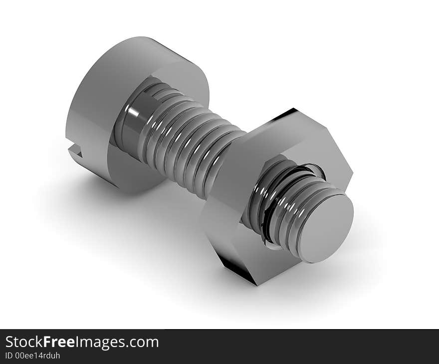 Very beautiful three-dimensional graphic object. Bolt and nut. 3d