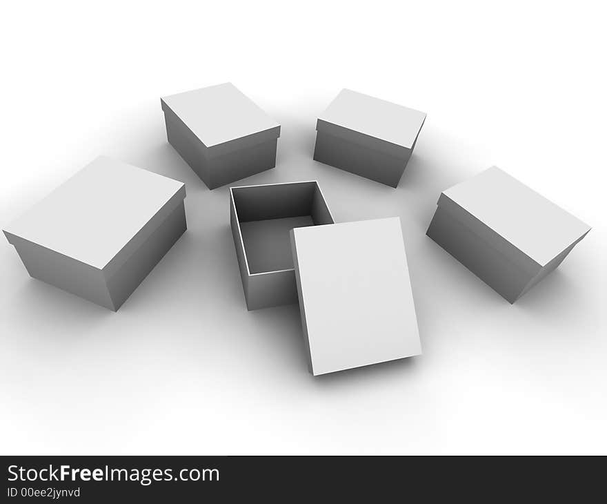 Very beautiful three-dimensional graphic object. Five boxes. 3d