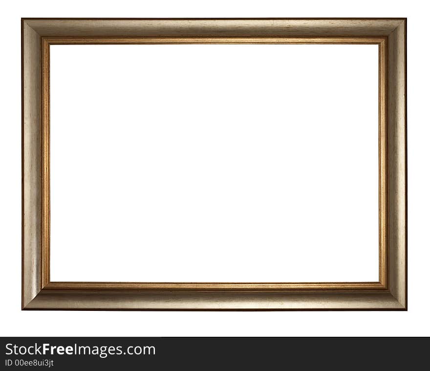 Antique golden wooden frame isolated on white background