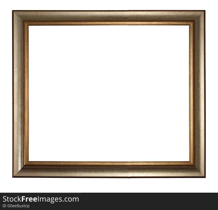 Antique golden wooden frame isolated on white background