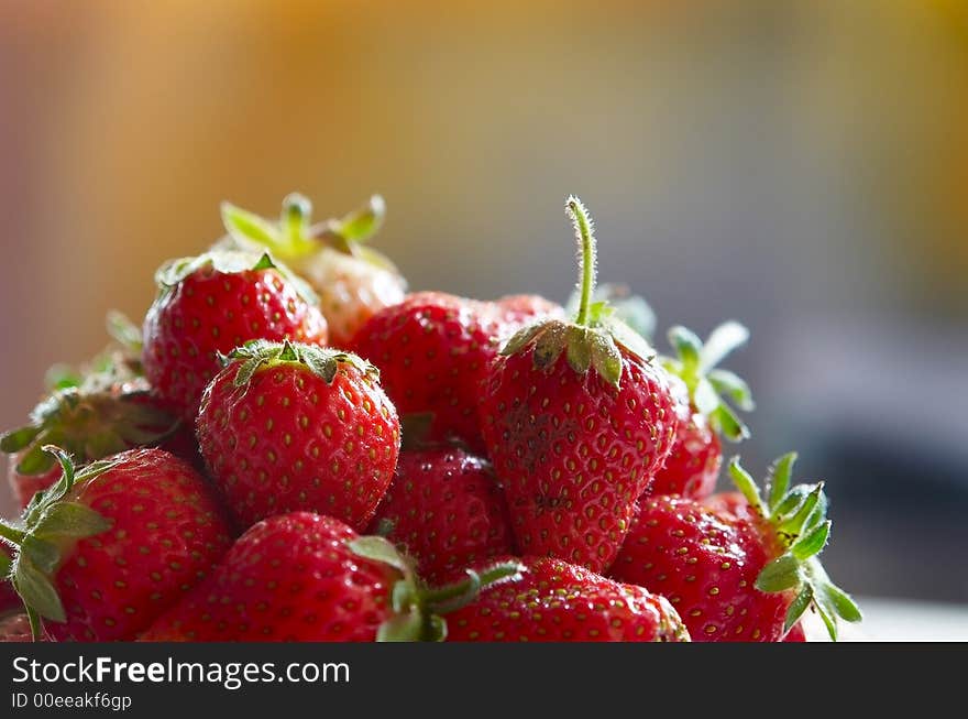 Fresh red strawberries(focus point on the nearest berry