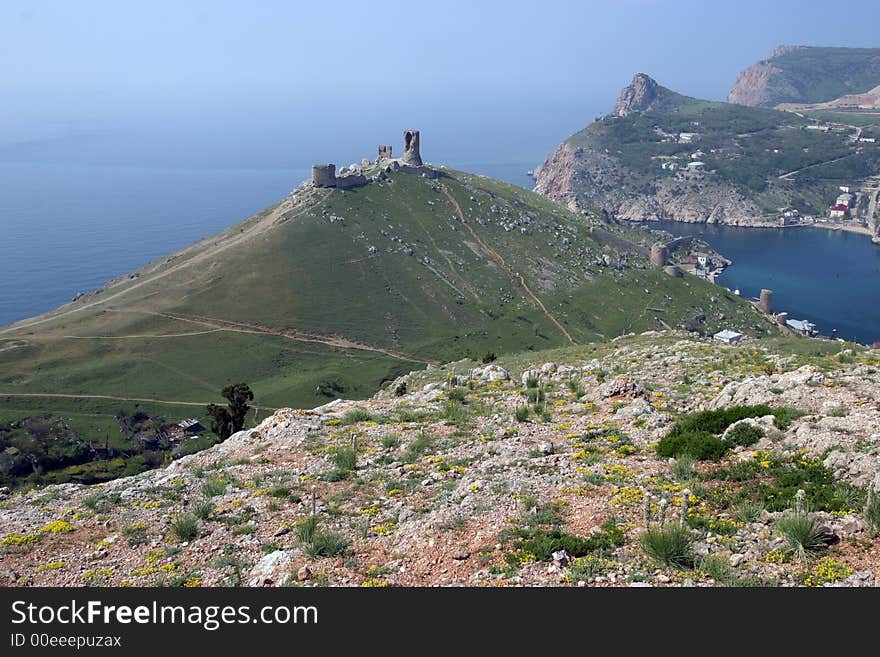 Ruins of an ancient fortress on a high seaside rock. Ruins of an ancient fortress on a high seaside rock