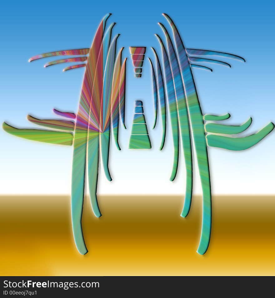 Abstract composition. The stylized image of the dancing pair on a background of desert.