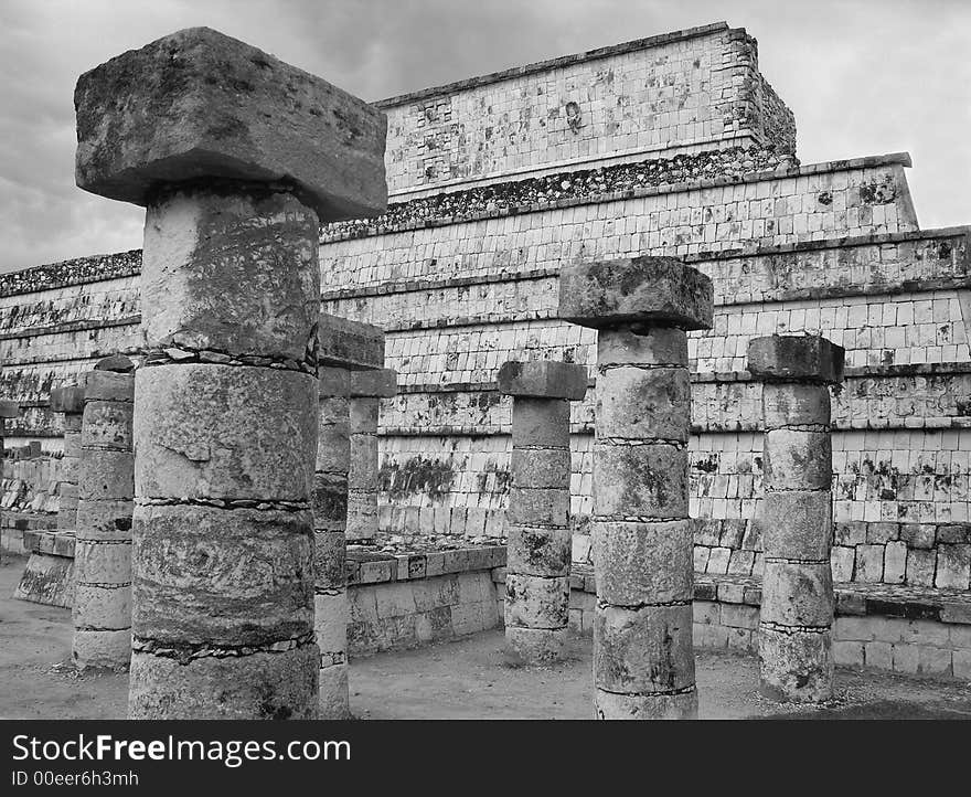 Ruins of the Temple of the Warriors in Chichen Itza, Mexico.